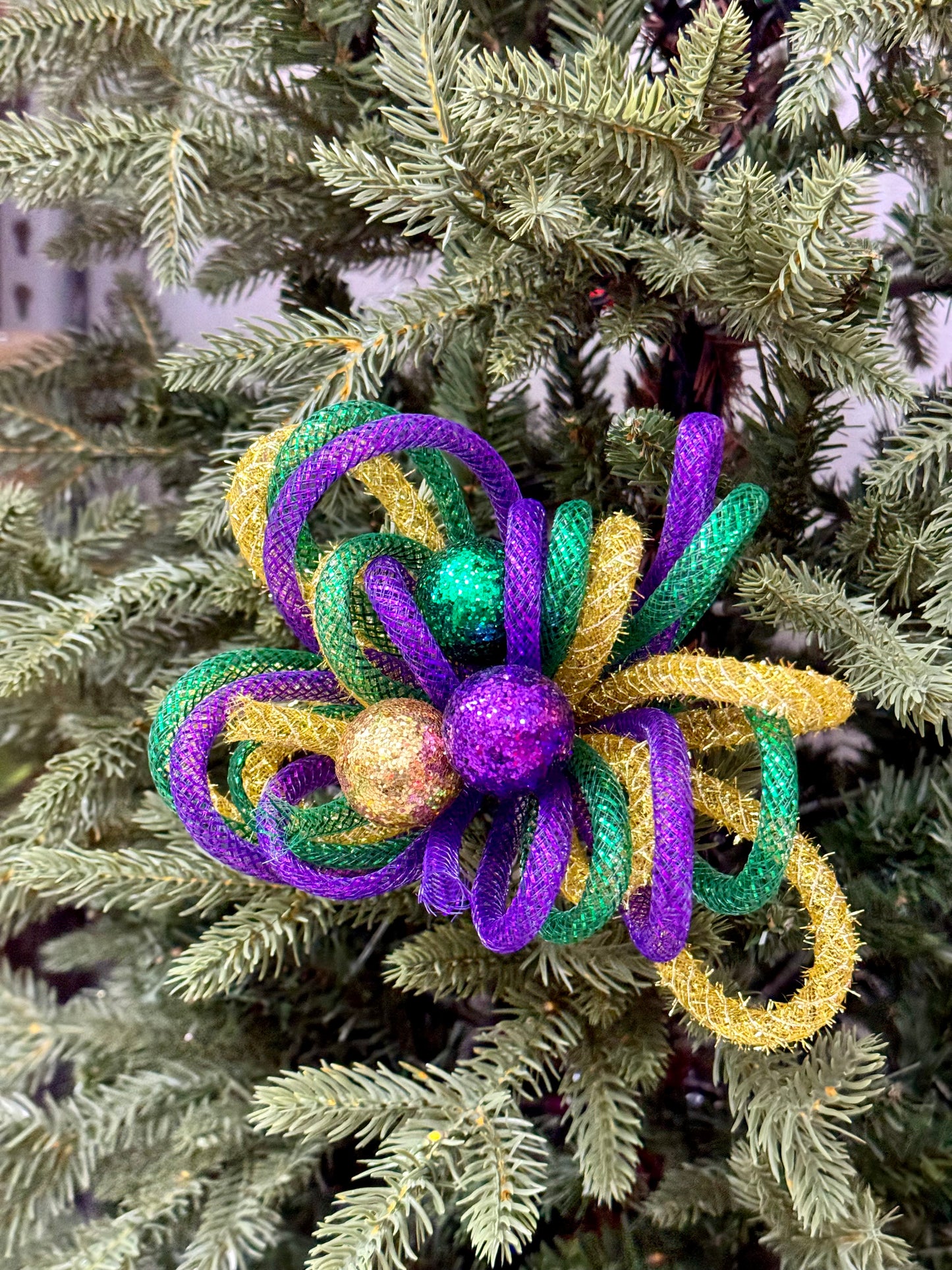 12 Inch Mardi Gras Foil Glitter Ball Curly Pick