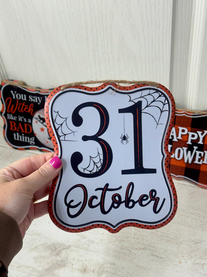 7 Inch Tin Halloween Signs Three Assorted