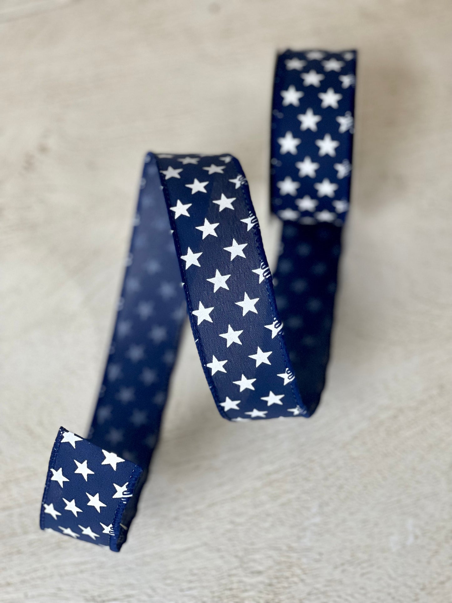 1.5 Inch By 10 Yard Navy Satin With White Stars Ribbon
