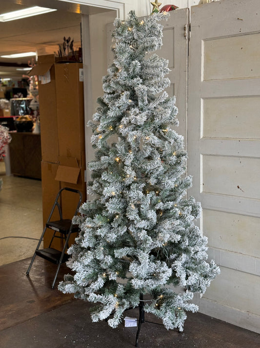 Home Accents Holiday 6.5ft Festive Pine Flocked LED Pre Lit Tree Open Box