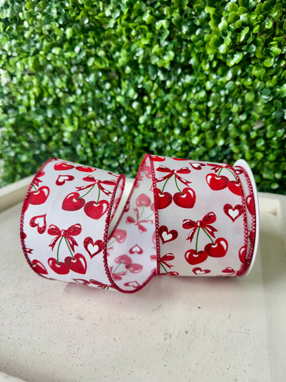 2.5 Inch By 10 Yard Red Heart Cherry Ribbon