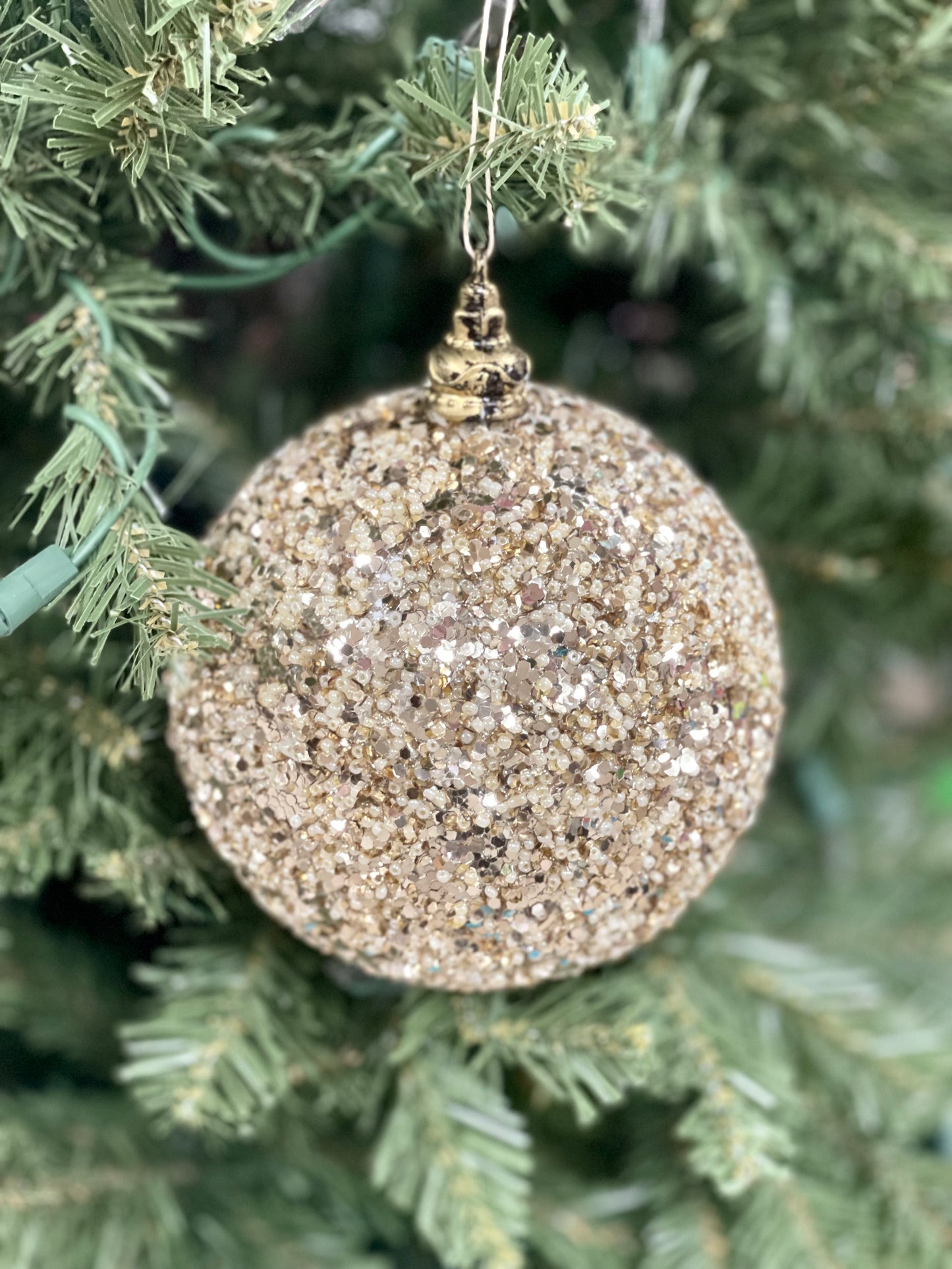 5 Inch Champagne Beaded Ornament Ball