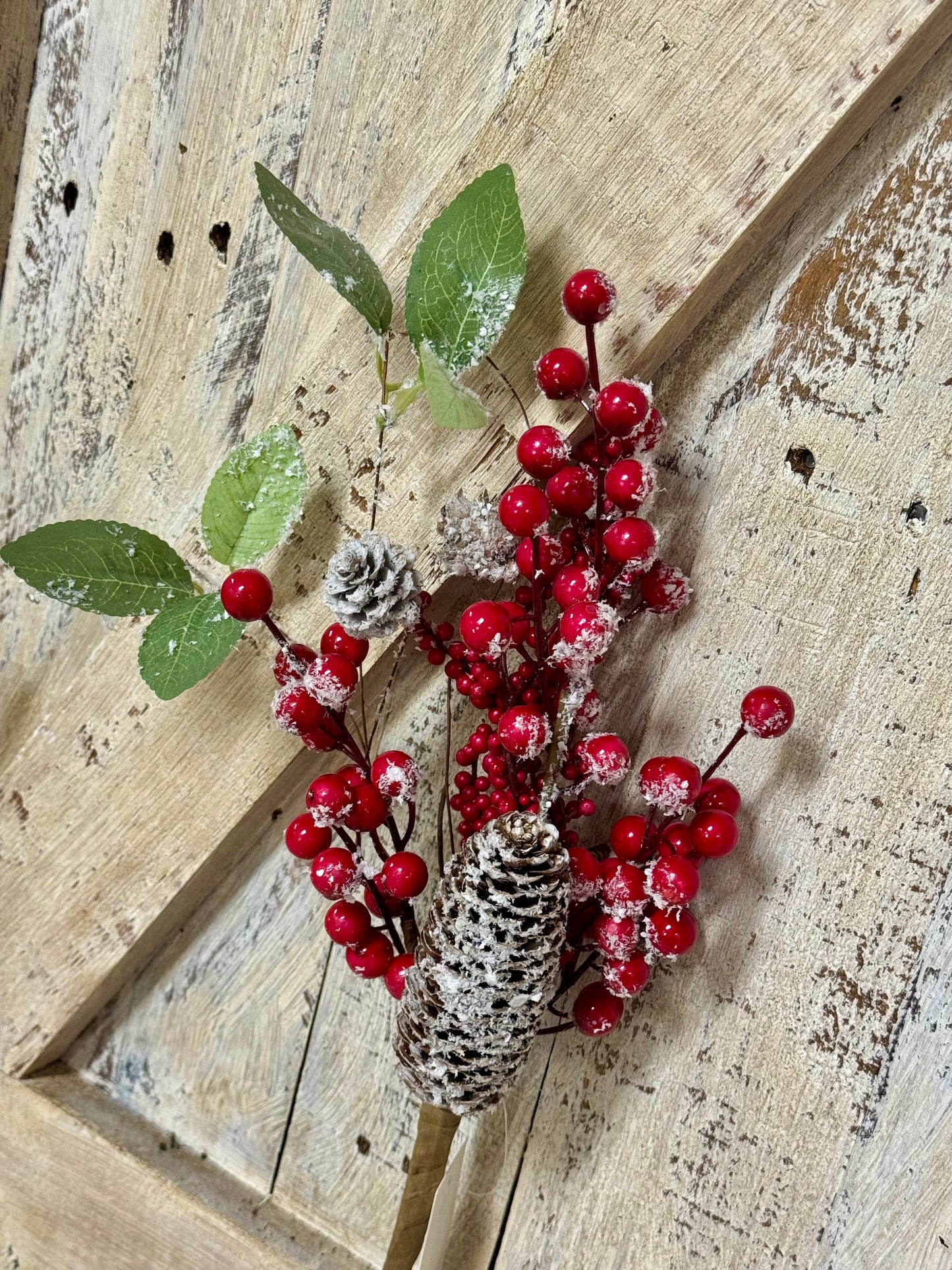 14 Inch Red Berry Pinecone Snow Pick