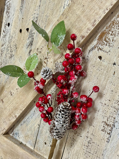 14 Inch Red Berry Pinecone Snow Pick