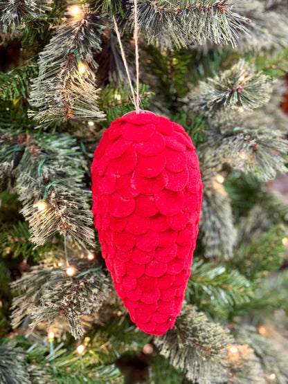 8 Inch Red Felt Pinecone Ornament