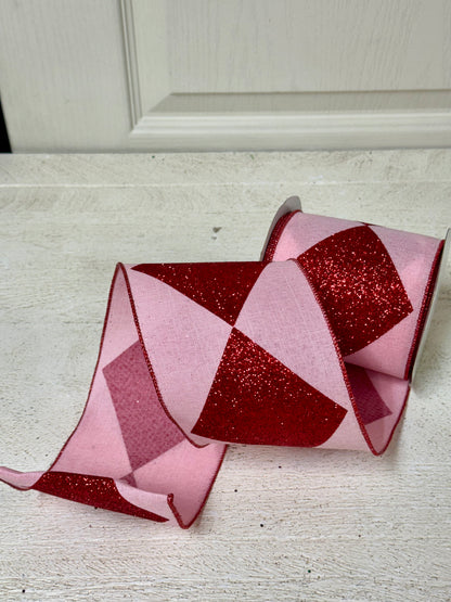 4 Inch By 10 Yard Pink And Red Bold Harlequin Ribbon