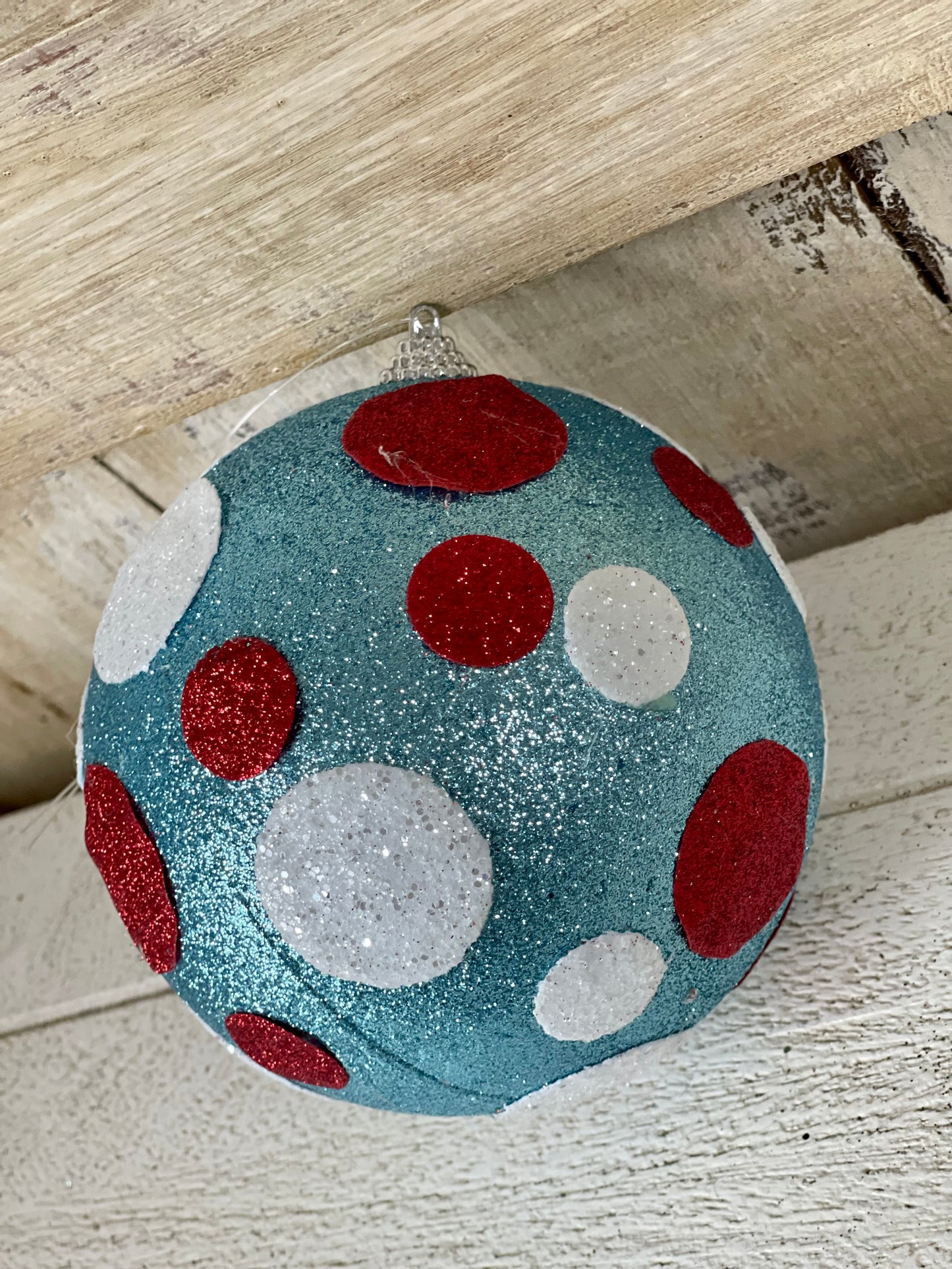 4.75 Inch Red White And Blue Polka Dot Ornament Ball