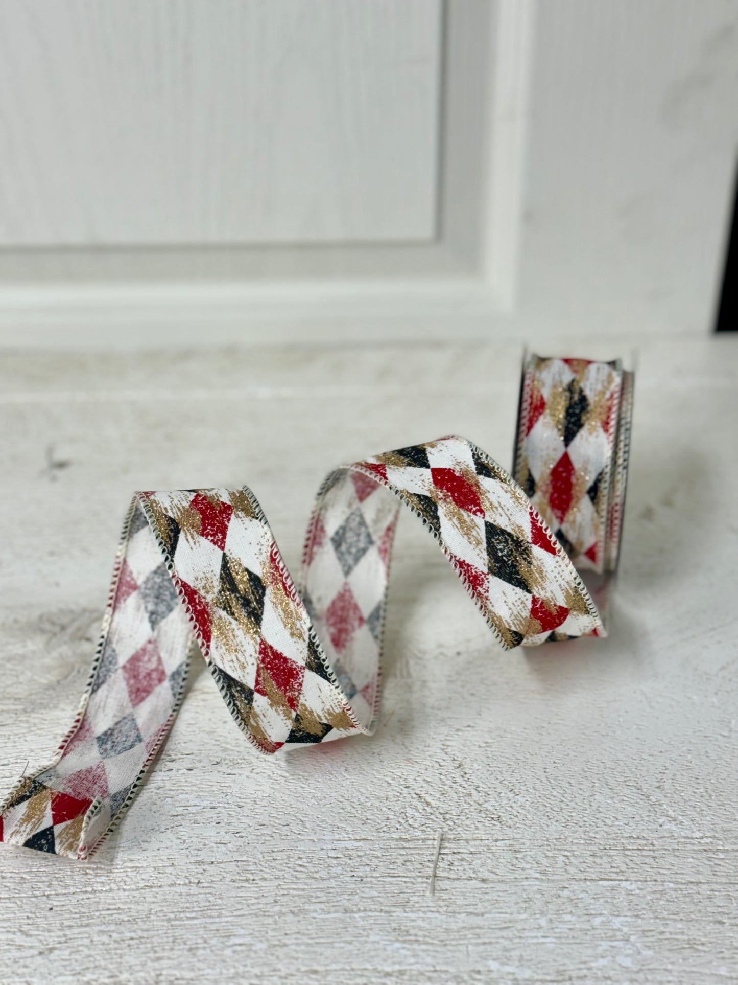 1.5 Inch By 10 Yard Red And Black Harlequin Check Ribbon