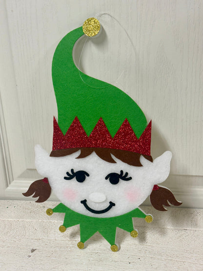 12.5 Inch Green And Red Felt Glitter Girl Face