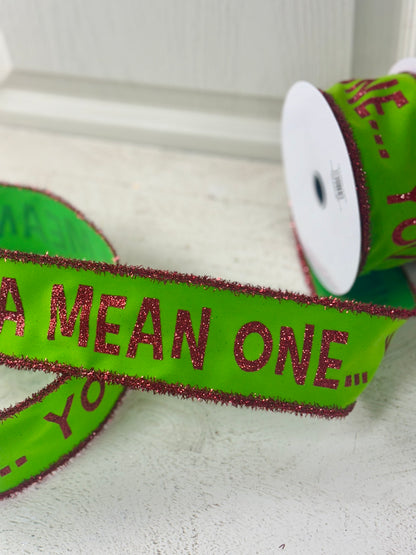 2.5 Inch By 10 Yard You're A Mean One With Red Tinsel Edge Ribbon