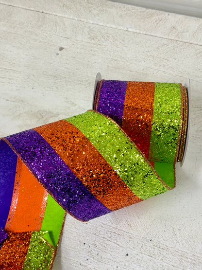 4 Inch By 10 Yard Purple Orange Lime Large Glitter Ribbon