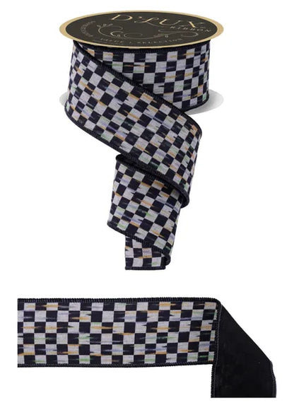 2.5 Inch By 10 Yard Beige And Black Mini Antique Checkerboard Ribbon