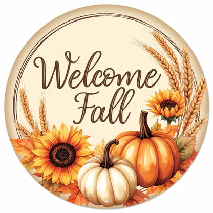 12 Inch Welcome Fall With Pumpkin Metal Sign