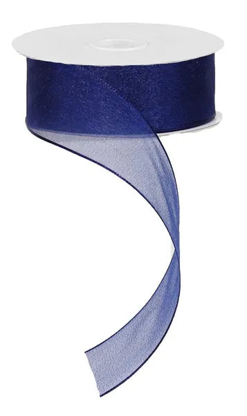 1.5 Inch By 25 Yard Navy Snow Organza Unwired Ribbon