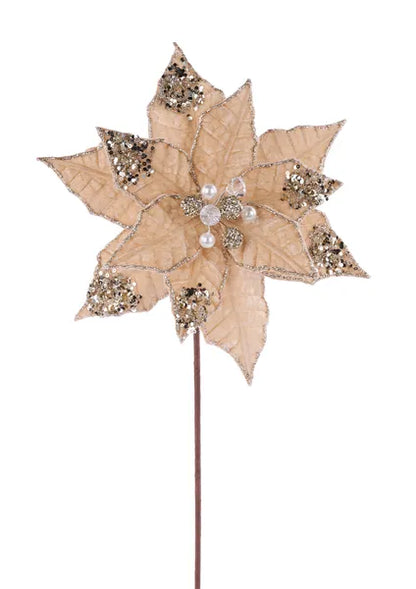 22 Inch Taupe Glitter Sequin Poinsettia