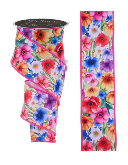 2.5 Inch By 10 Yard Bright Florals Ribbon