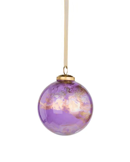 4 Inch Lavender Gold And White Marble Glass Ball Ornament