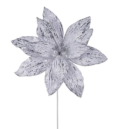 22 Inch White And Silver Poinsettia
