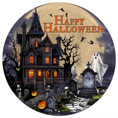 12 Inch Happy Halloween House Metal Sign