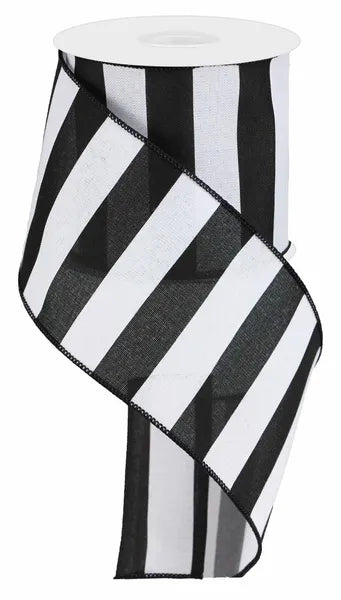 4 Inch By 10 Yard Black And White Wide Stripe Ribbon