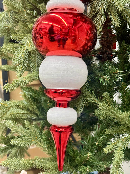 20 Inch Red And White Glitter Shiny Finial Ornament