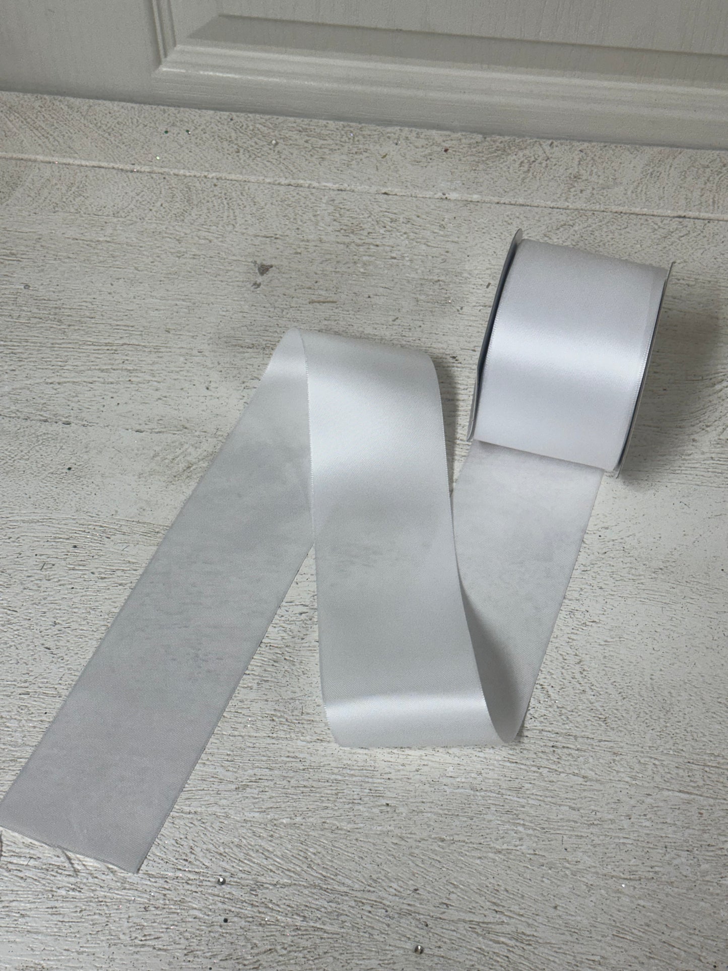 2.5 Inch By 25 Yards White Double Faced Satin