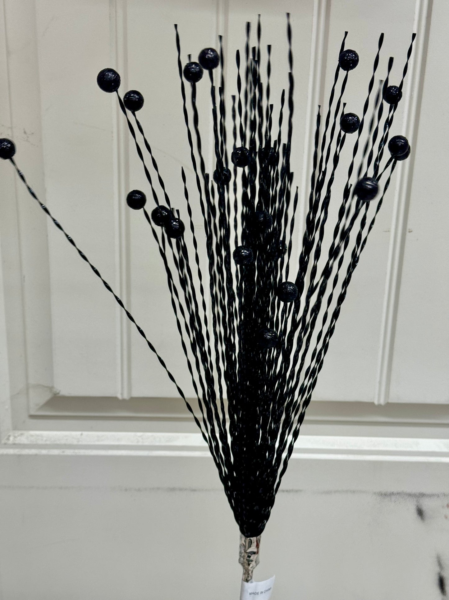 30 Inch Black Tinsel And Ball Spray