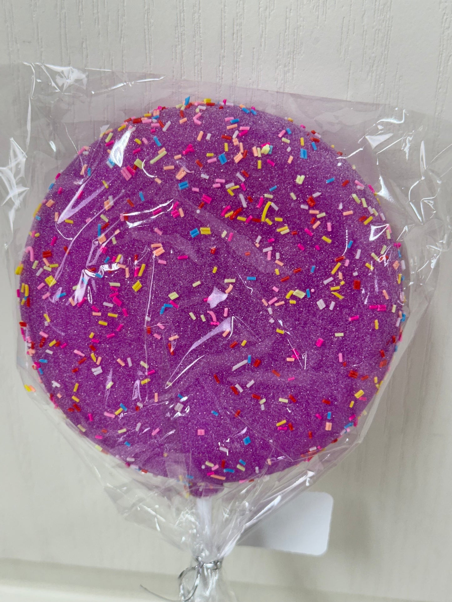 5 Inch Hot Pink Sprinkle Lollipop With Stick