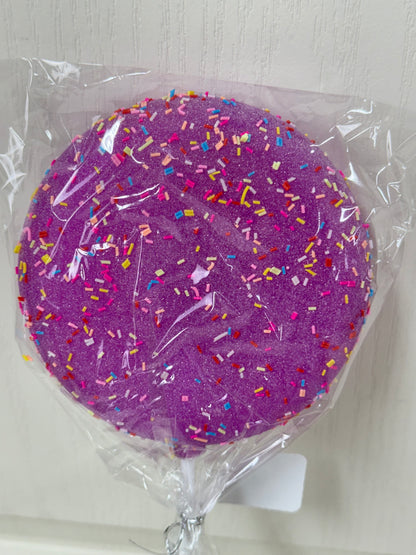 5 Inch Hot Pink Sprinkle Lollipop With Stick