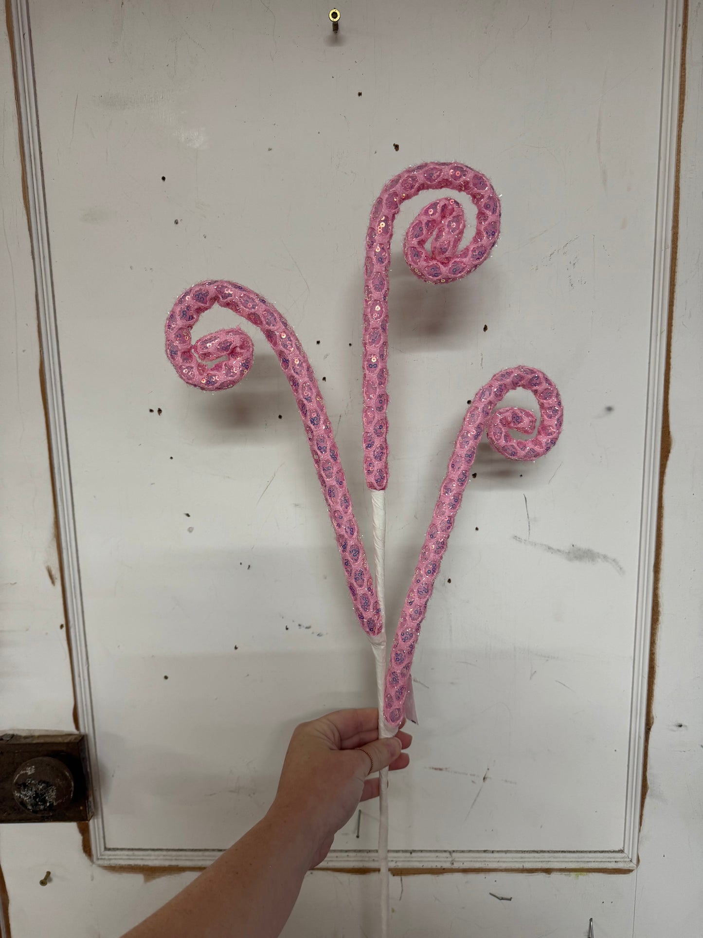 28 Inch Pink Iridescent Sequin Curly Spray