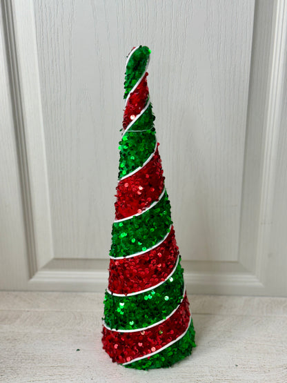 15.75 Inch Red And Emerald Sequin Cone Tree