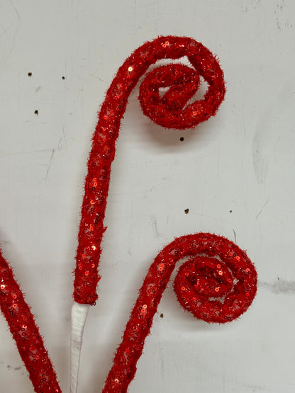 28 Inch Red Sequin Tinsel Curly Spray