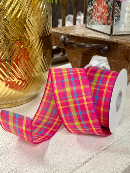 2.5 Inch By 10 Yard Fuchsia Breezeway Plaid Ribbon