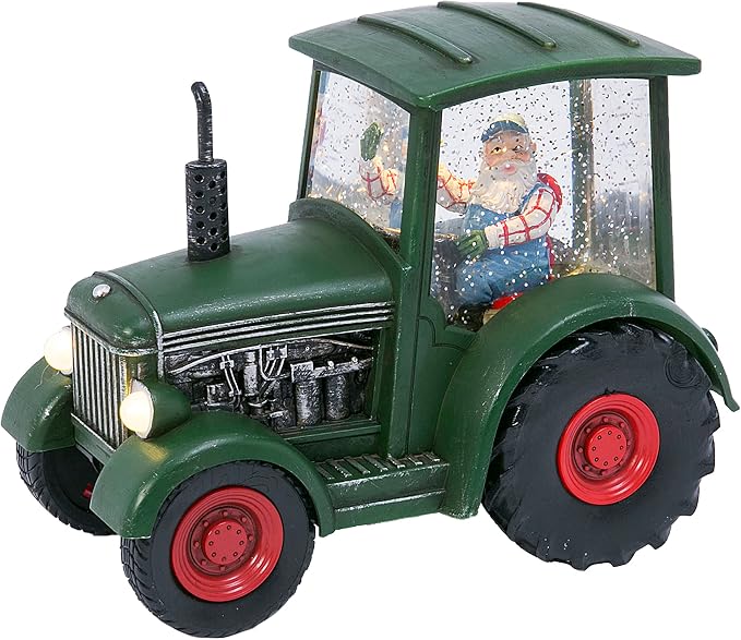 8.75 Inch Lighted Spinning Water Globe Tractor With Holiday Scene And Timer