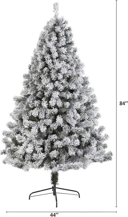 Nearly Natural 7ft. Flocked West Virginia Fir Artificial Christmas Tree Open Box