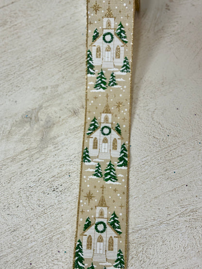 2.5 Inch By 10 Yard White Winter Church Ribbon