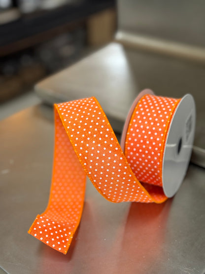 1.5 Inch By 10 Yards Raised Orange And White Polka Dot Ribbon