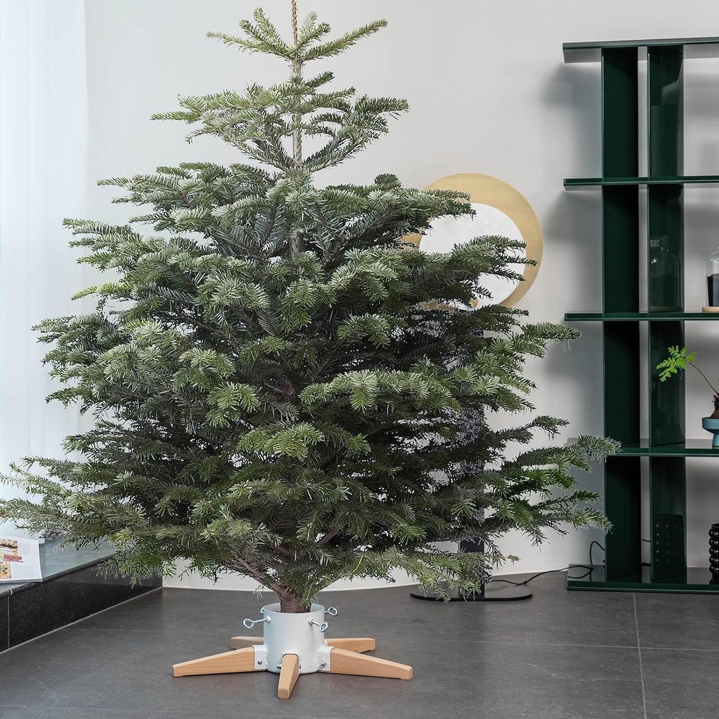 HarcoHome 5-Legged Metal and Beech Hardwood Christmas Tree Stand for Live Tree
