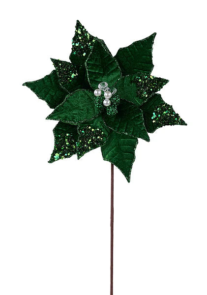 22 Inch Emerald Green Glitter And Sequin Poinsettia