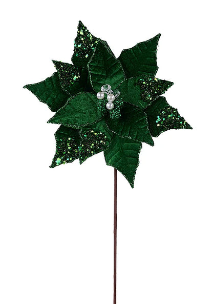 22 Inch Emerald Green Glitter And Sequin Poinsettia