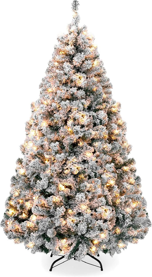 Best Choice Products 6ft Pre-Lit Artificial Snow Flocked Christmas Tree Twinkling LED Lights Open Box