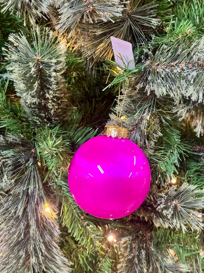 4 Inch Fuchsia Lacquer Glass Look Ornament Ball