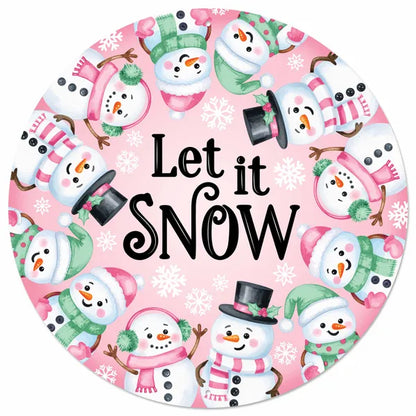 12 Inch Pink White And Mint Let It Snow With Snowmen Metal Sign