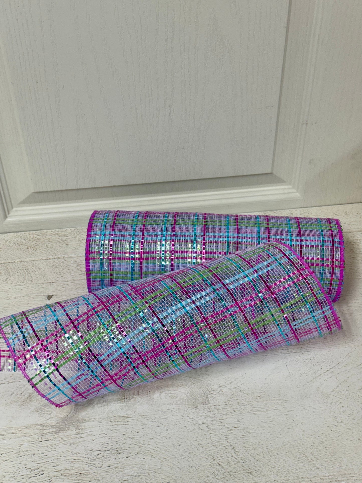 10 Inch By 10 Yard Lavender Pink Turquoise Lime Foil Plaid Netting