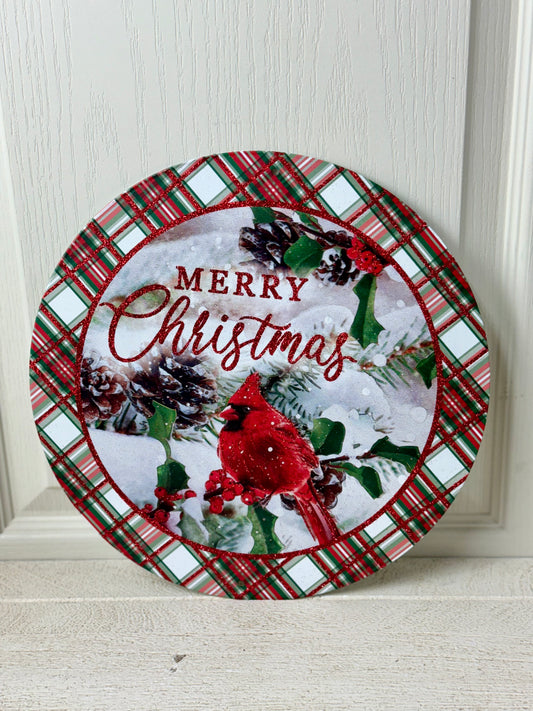 Merry Christmas Cardinal Metal Sign