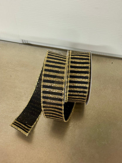 1.5 Inch By 10 Yard Black And Gold Striped Ribbon
