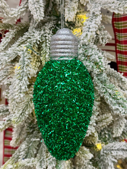 7 Inch Glitter Light Bulb Ornament Five Colors