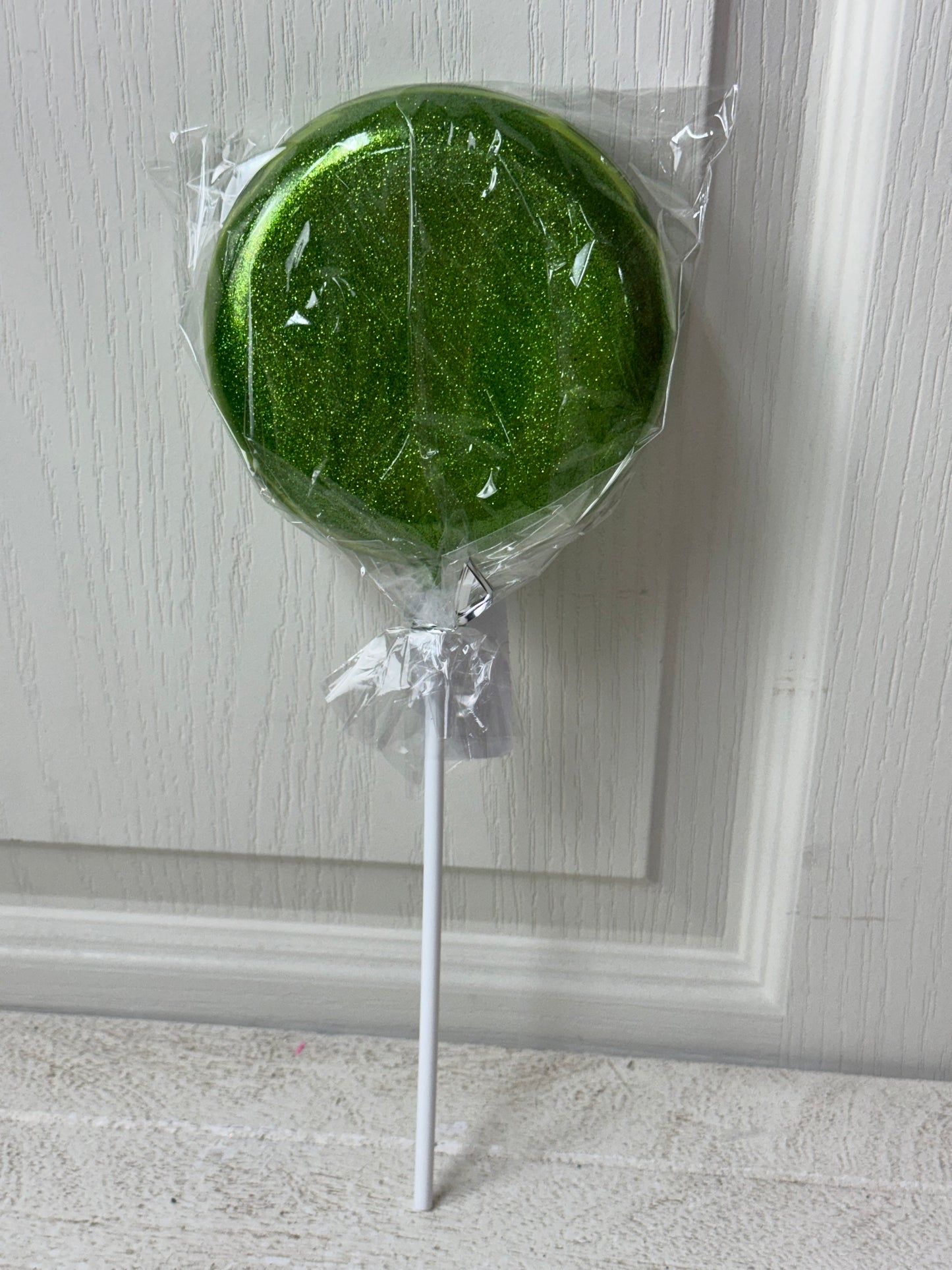 5 Inch Lime Green Glitter Lollipop With Stick