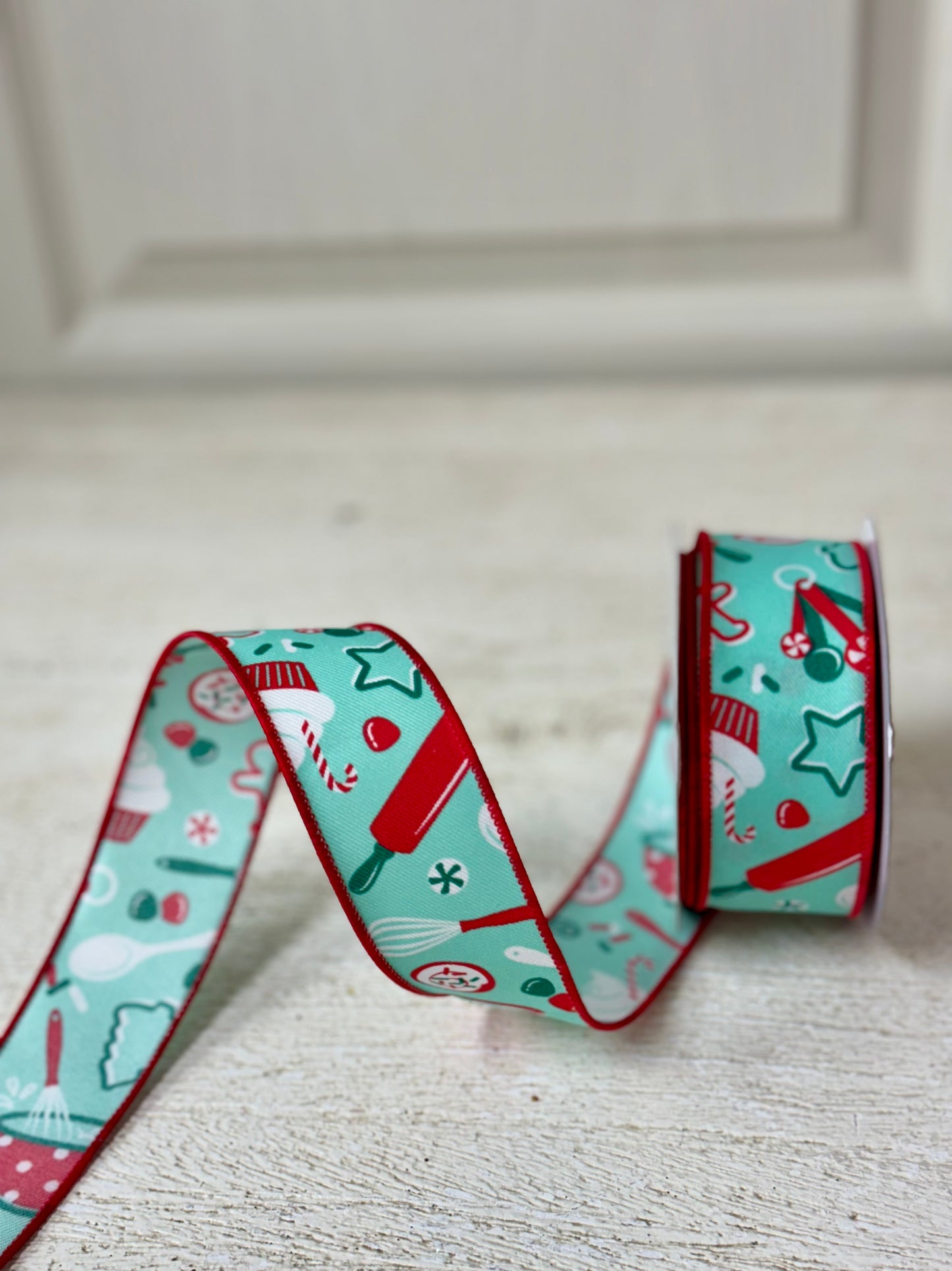 1.5 Inch By 10 Yard Blue And Red Holiday Baking Ribbon