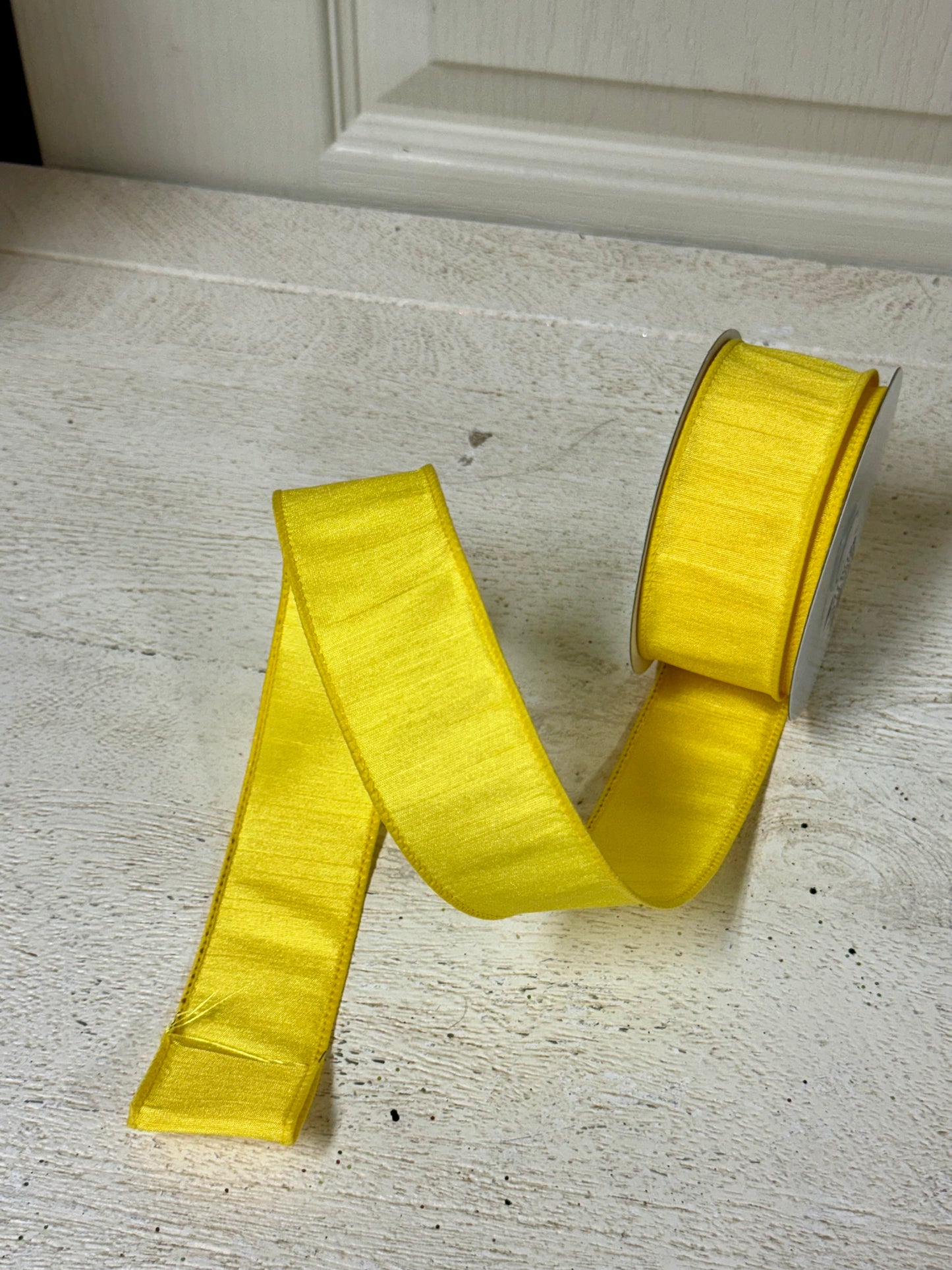 1.5 Inch By 10 Yard Yellow Faux Dupioni Ribbon